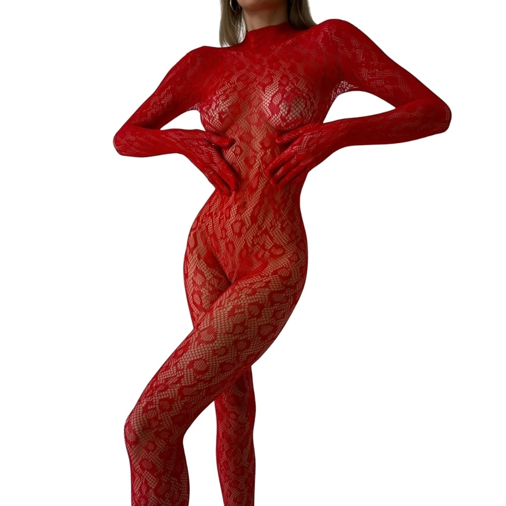 Başka Fantasy Wear Full Uzun Kollu ve Dantel Detaylı Kırmızı Vücut Çorabı