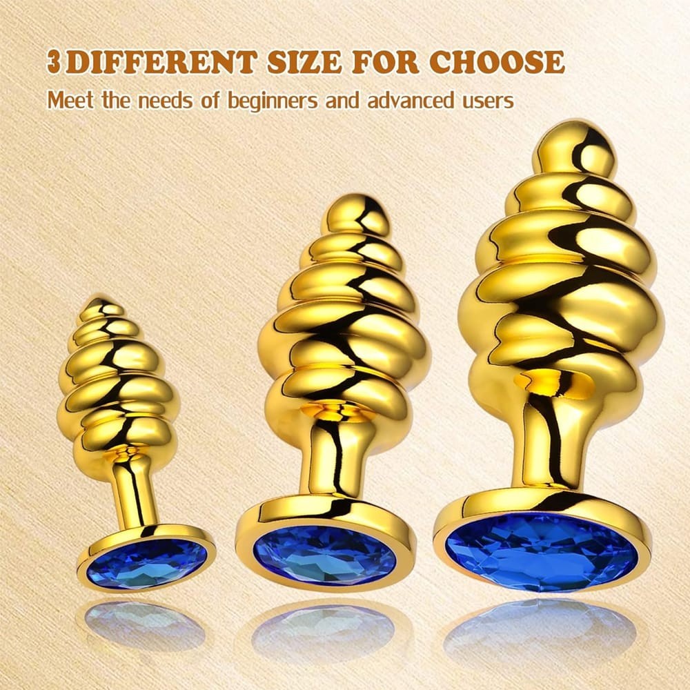 bAŞKa Anal Play Gold Ribbed Taşlı Metal Anal Plug Medium