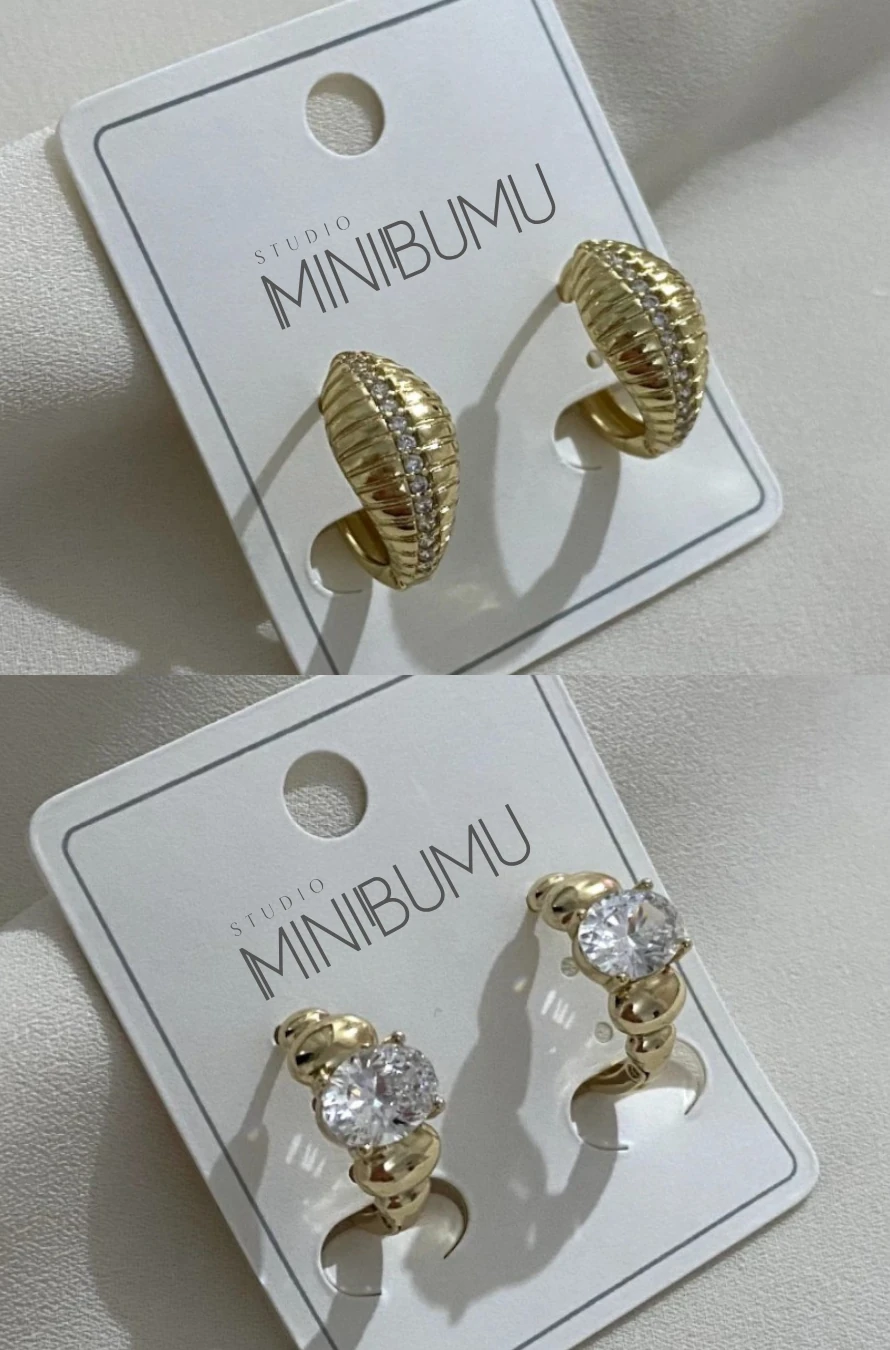 2 Çift Taşlı Kararmaz Çelik Altın Renkli Halka Küpe Seti