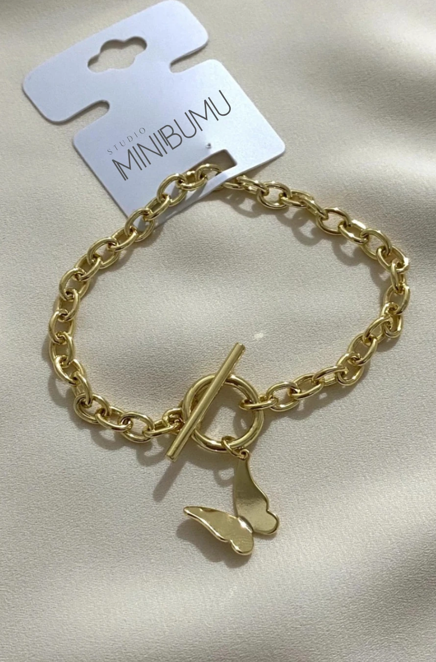 KELEBEKLİ KARARMAZ ÇELİK ALTIN RENKLİ BİLEKLİK