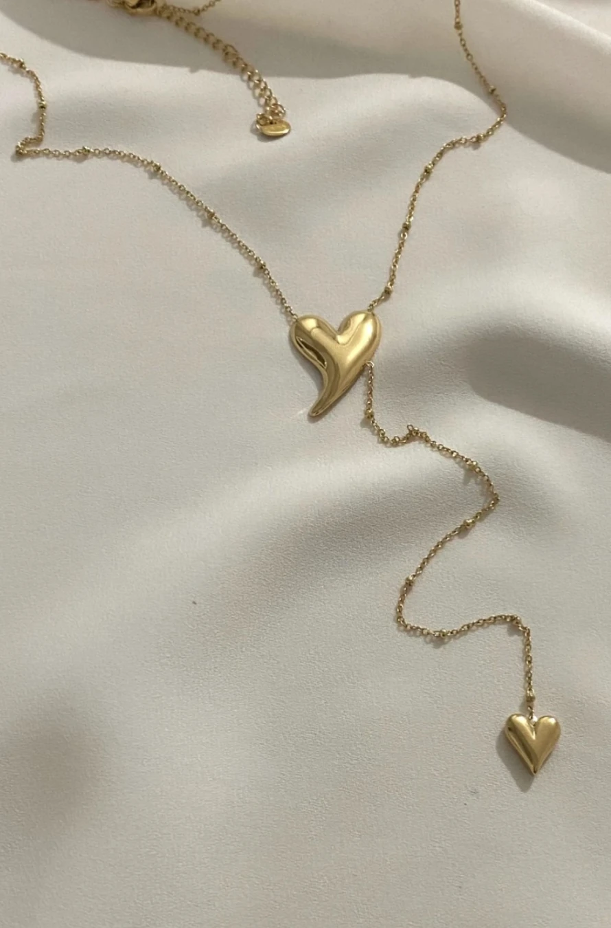 Y Şeklinde Kalpli Kararmaz Çelik Altın Renkli Kolye