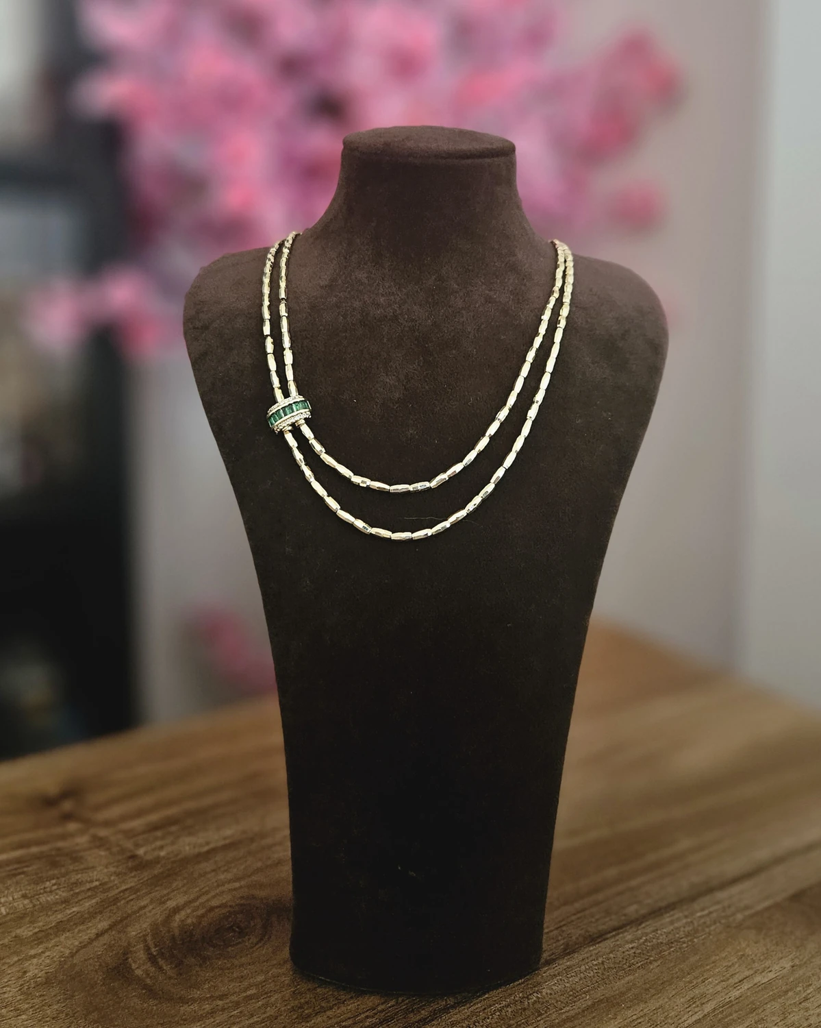 Emerald Duo - Yeşil Taş Detaylı Çift Sıra Kolye