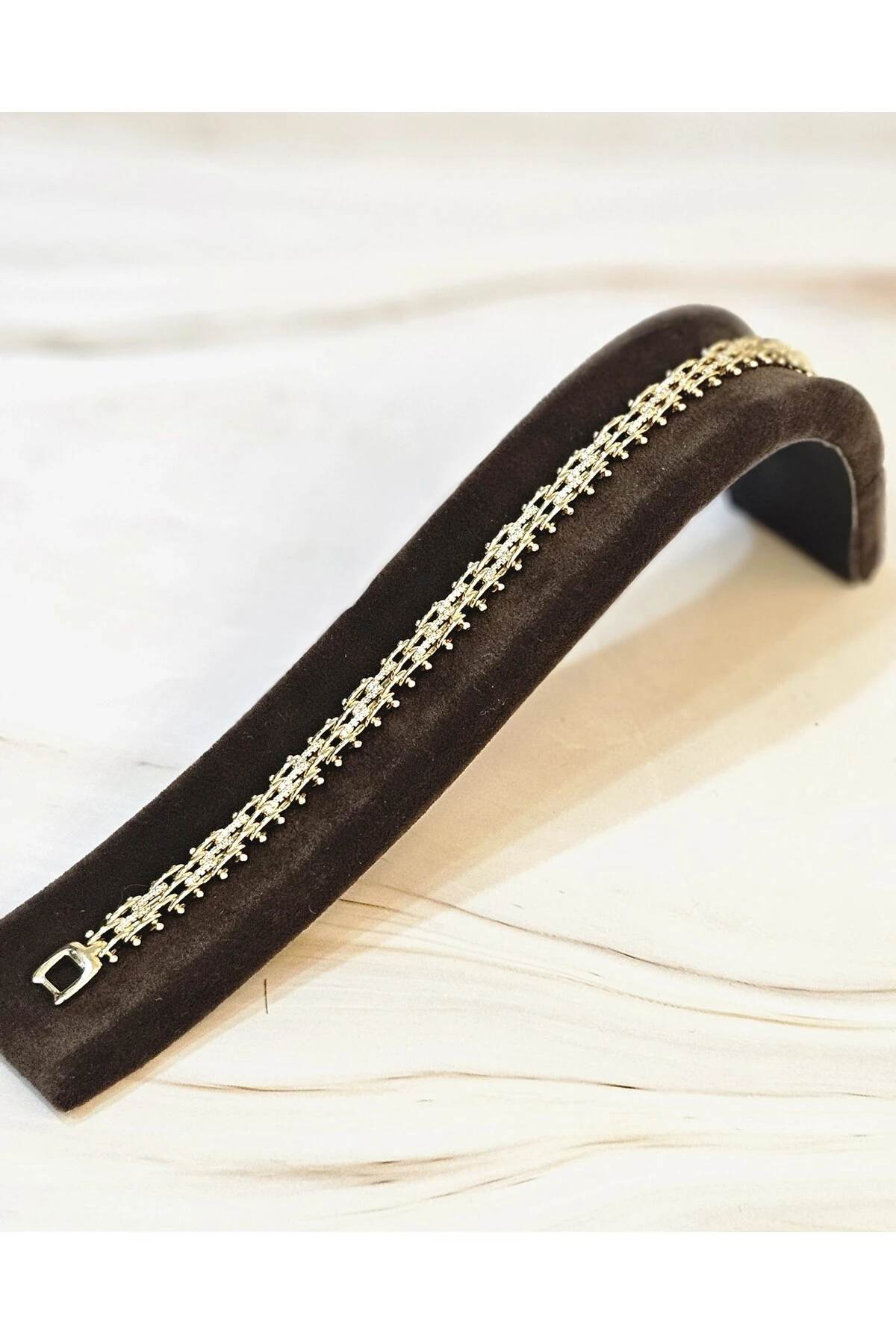 Taşlı Kordon Kararmayan Çelik Bileklik – Altın Renk Paslanmaz Çelik