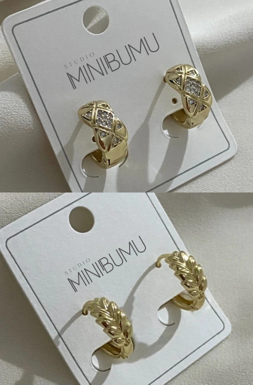 2 Çift Taşlı Kararmaz Çelik Altın Renkli Halka Küpe Seti