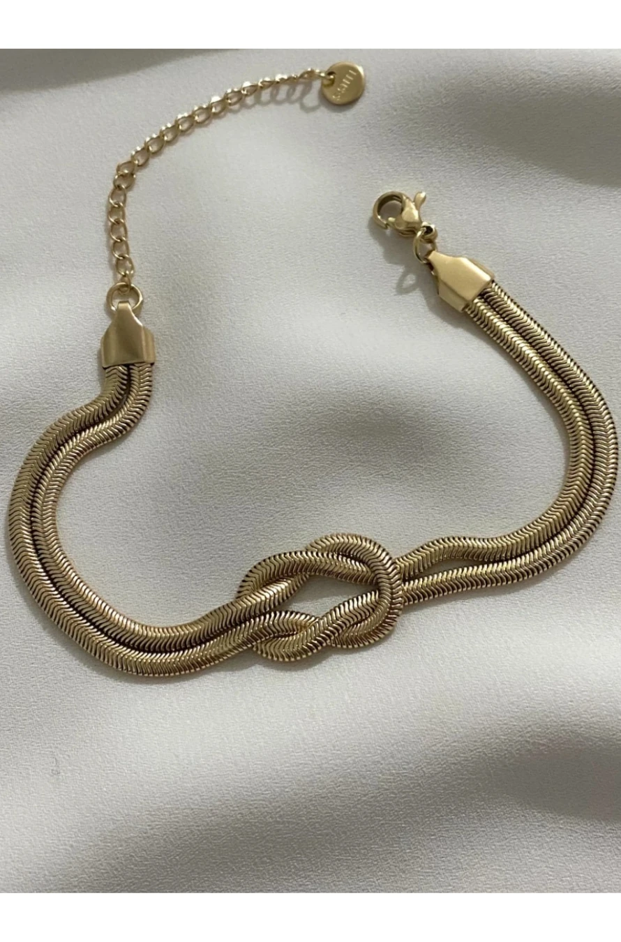 DÜĞÜM İTALYAN ZİNCİR KARARMAZ ÇELİK ALTIN RENKLİ BİLEKLİK