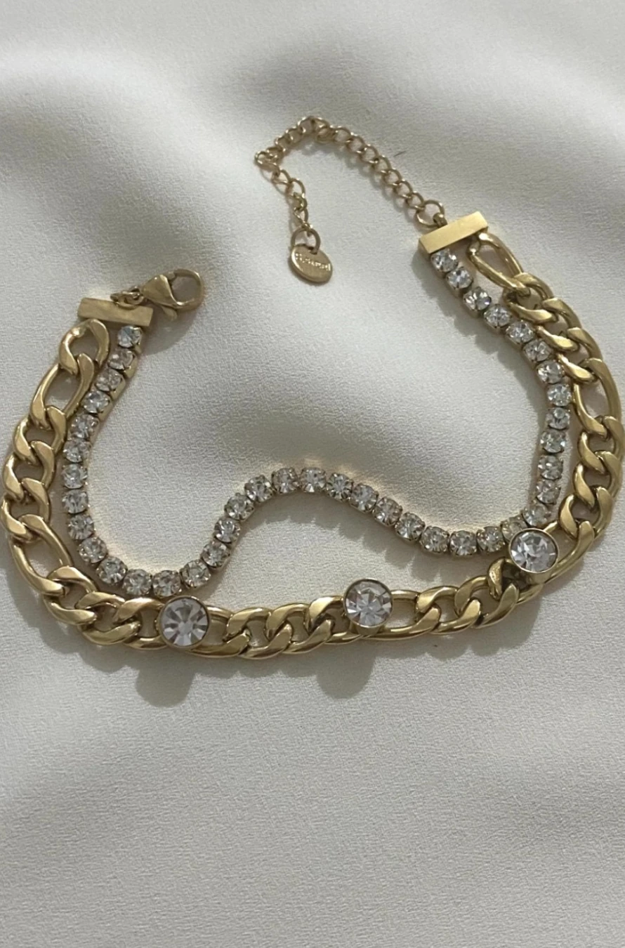 İKİ SIRA SU YOLU ZİNCİR KARARMAZ ÇELİK ALTIN RENKLİ BİLEKLİK