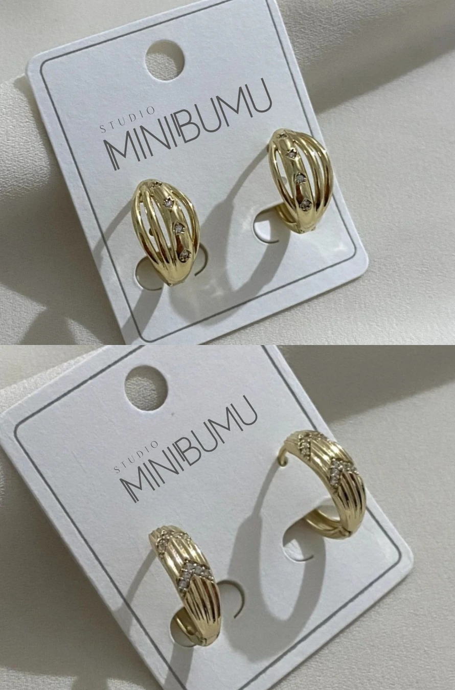 2 Çift Taşlı Kararmaz Çelik Altın Renkli Halka Küpe Seti