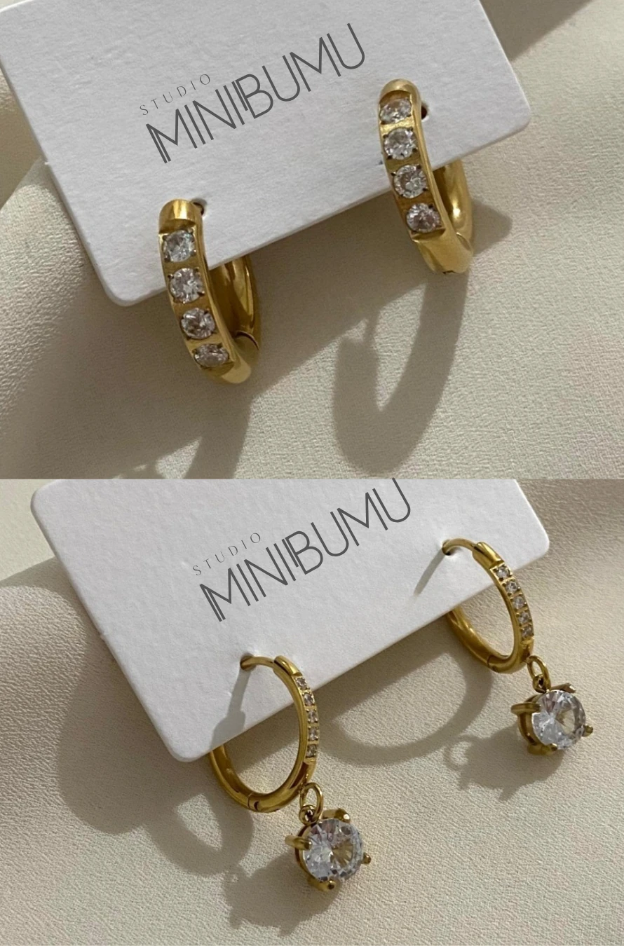 2 Çift Halka & Tek Taşlı Kararmaz Çelik Altın Renkli Küpe Seti