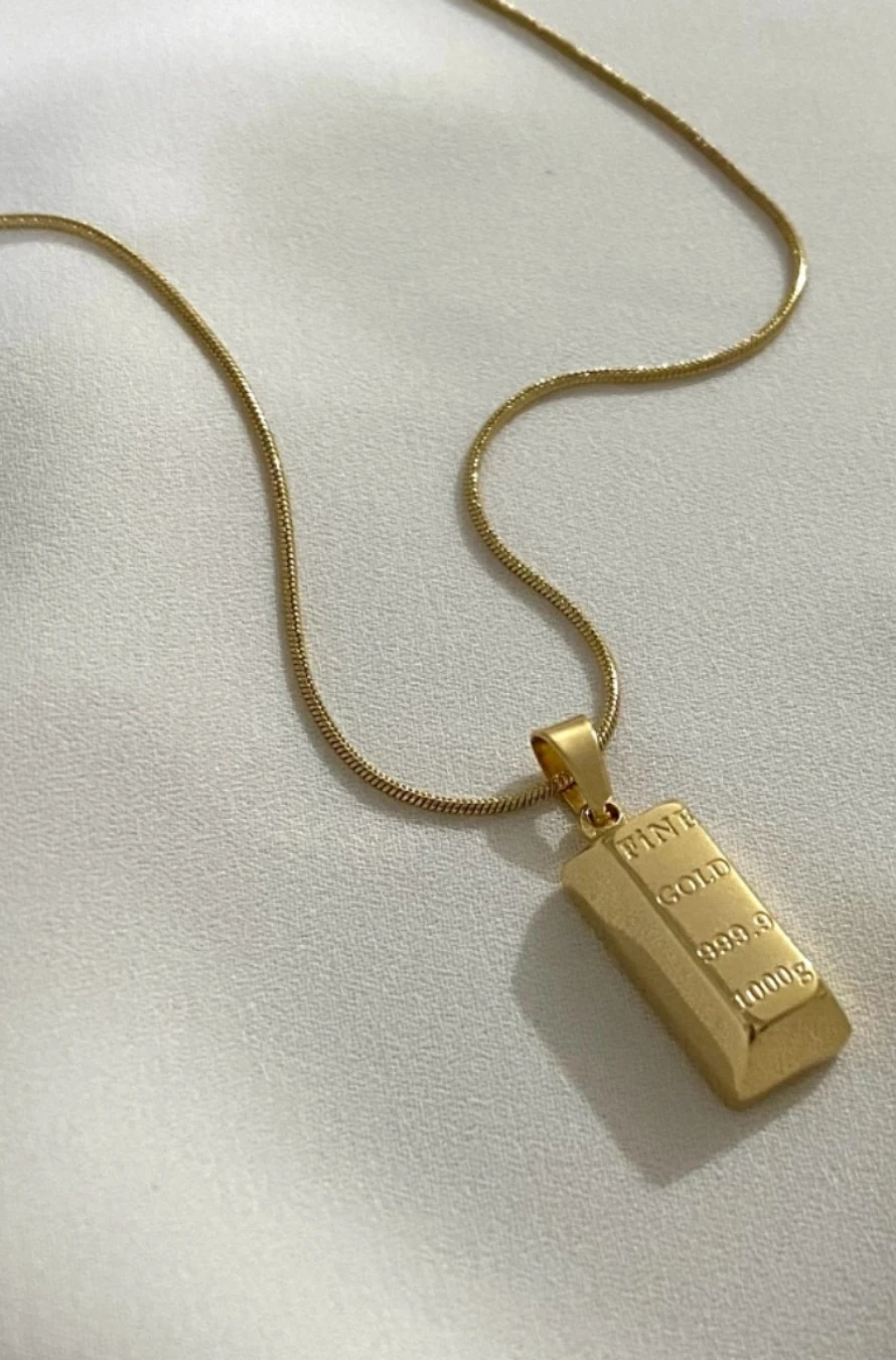 Külçe Altın Motifli Kararmaz Çelik Kolye