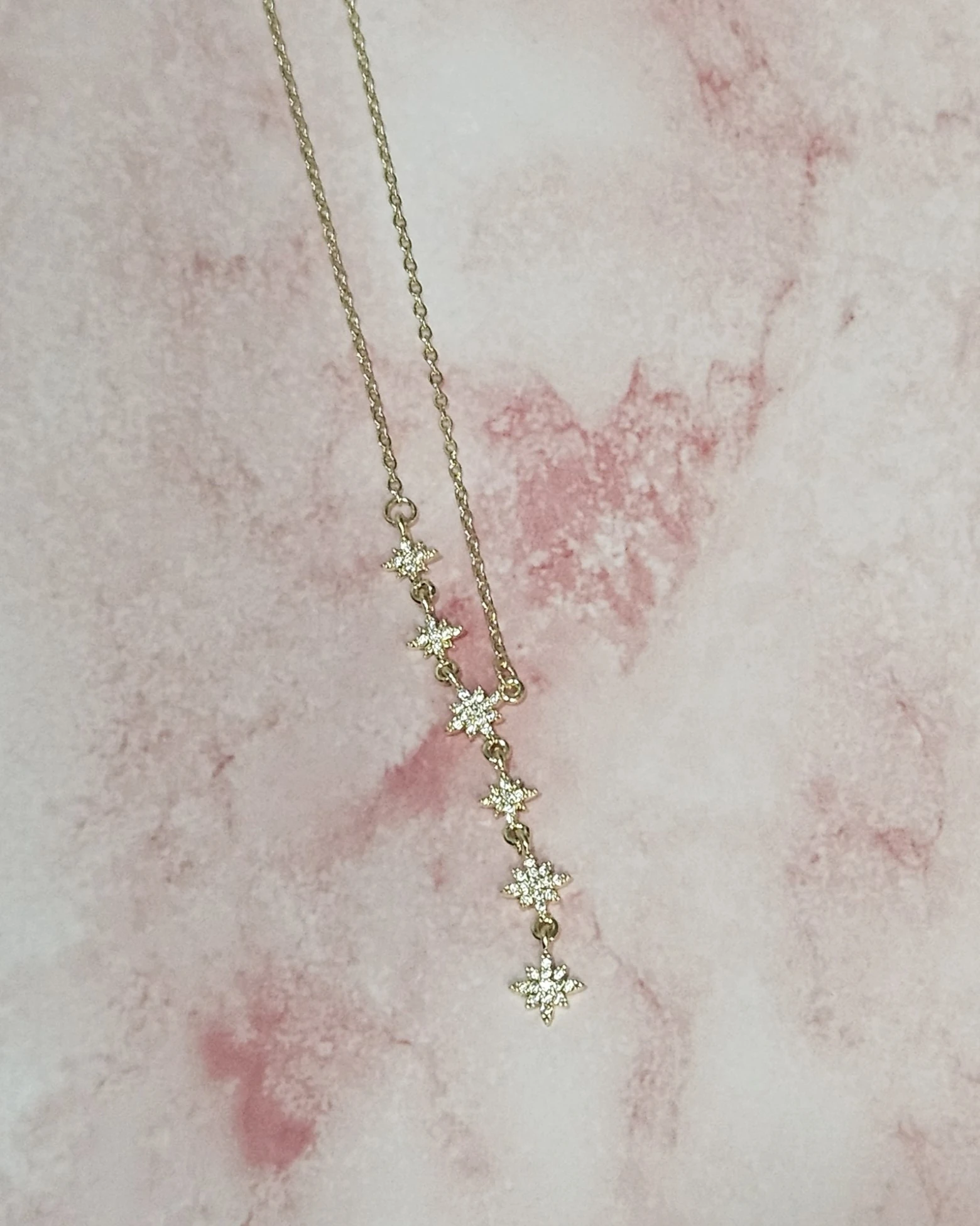 Y Form Yıldız Motifli Taşlı Kararmayan Çelik Kolye – Altın Renk Paslanmaz Çelik