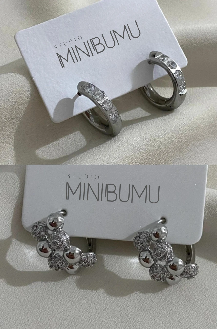 2 Çift Taşlı Kararmaz Çelik Gümüş Renkli Halka Küpe Seti