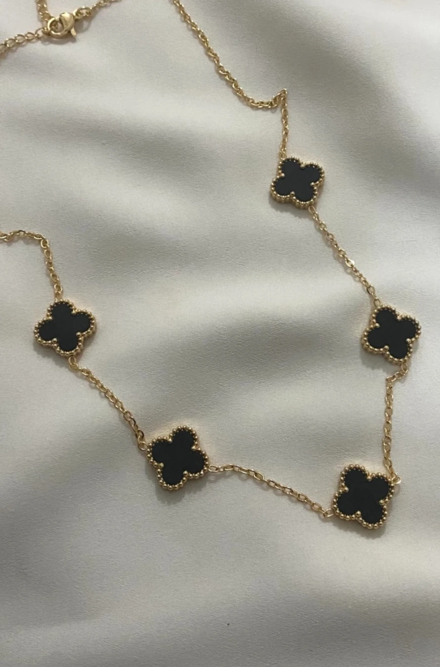 Vancleef Yonca Motifli Kararmaz Çelik Kolye Siyah