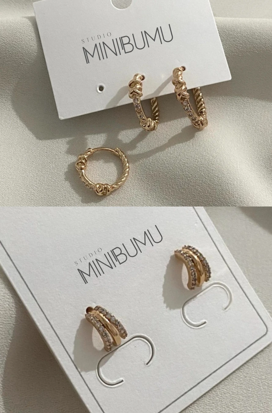 2 Çift Taşlı & 3 Adet Halka  Kararmaz Çelik Altın Renkli Küpe Seti