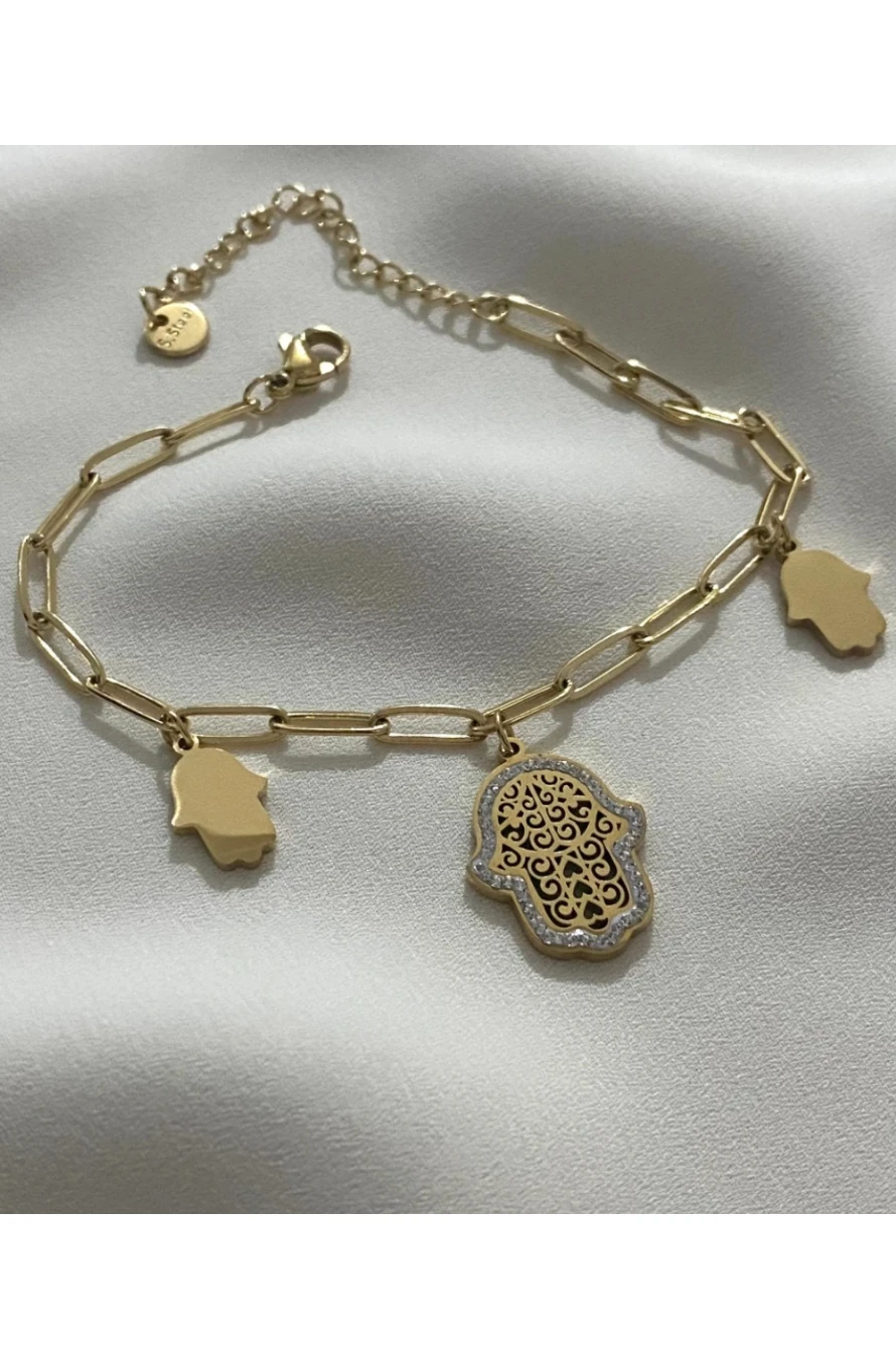 FATMA ANA ELİ CHARMLI KARARMAZ ÇELİK ALTIN RENKLİ BİLEKLİK