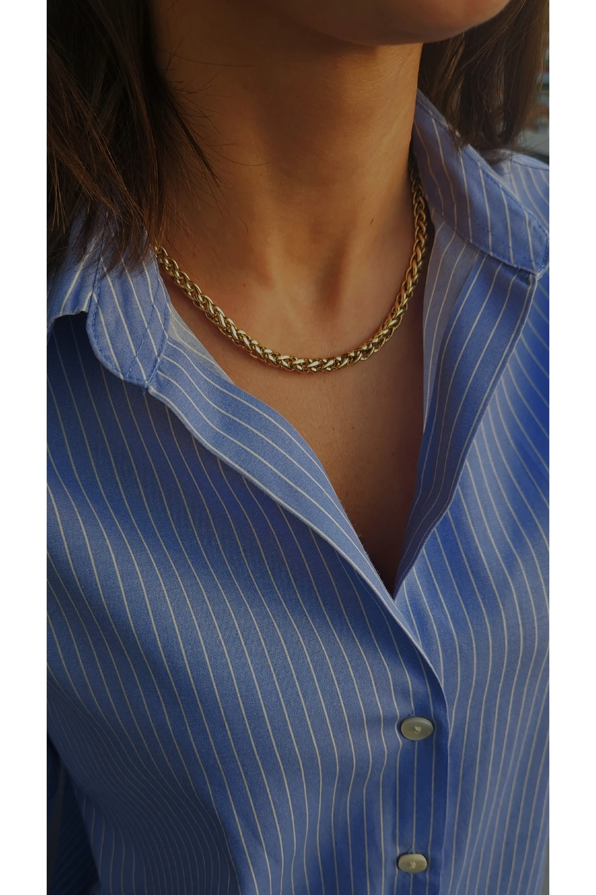 Kalın Zincir Kararmayan Çelik Kolye – Altın Renk Paslanmaz Çelik