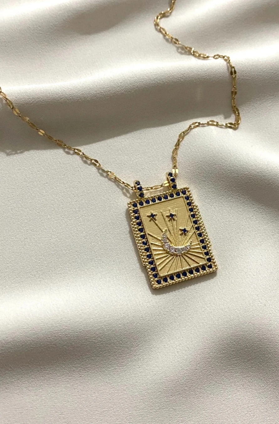 Tarot Desenli Ay Yıldız Kararmaz Çelik Kolye