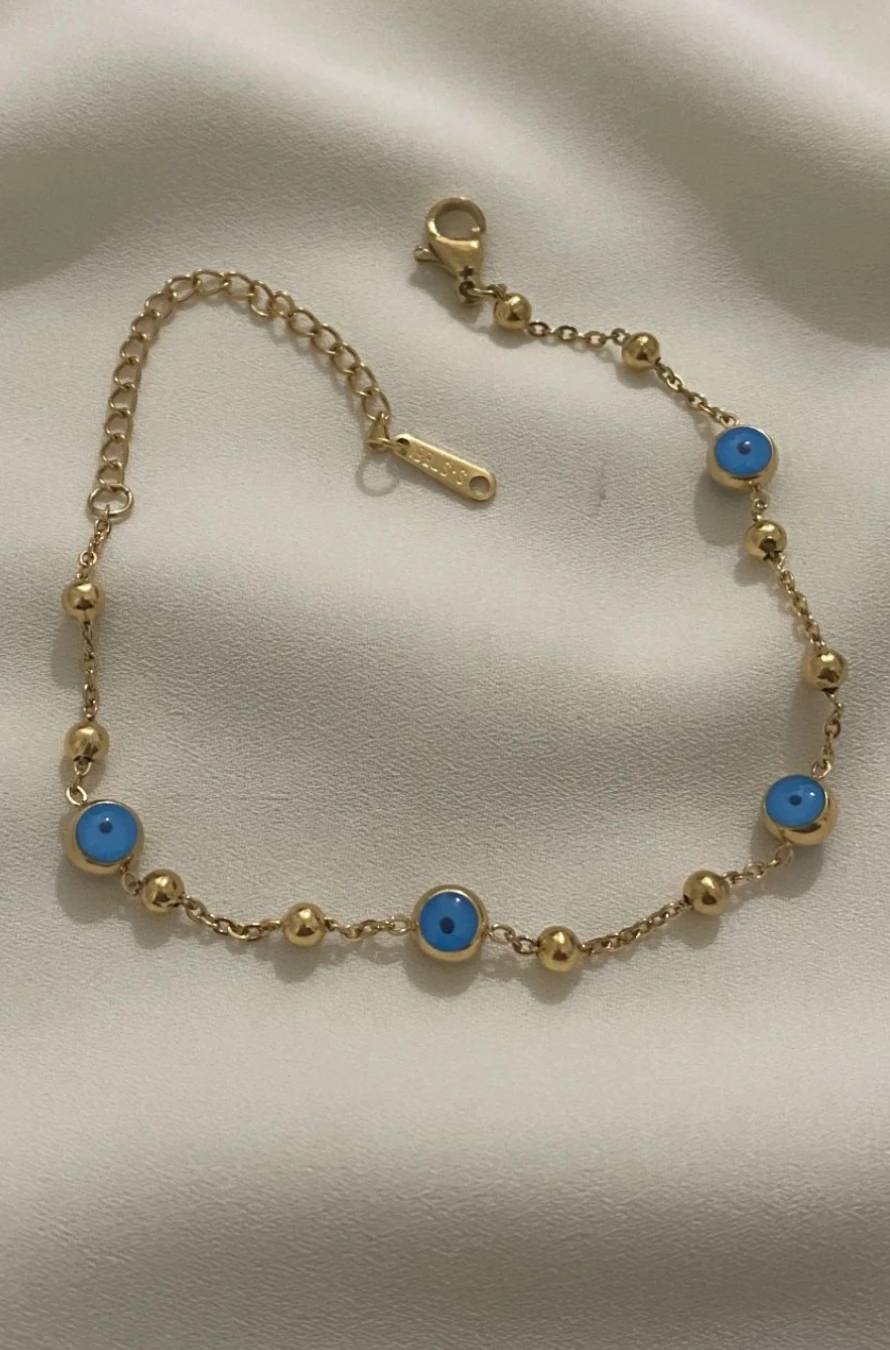 NAZAR BONCUKLU KARARMAZ ÇELİK ALTIN RENKLİ BİLEKLİK