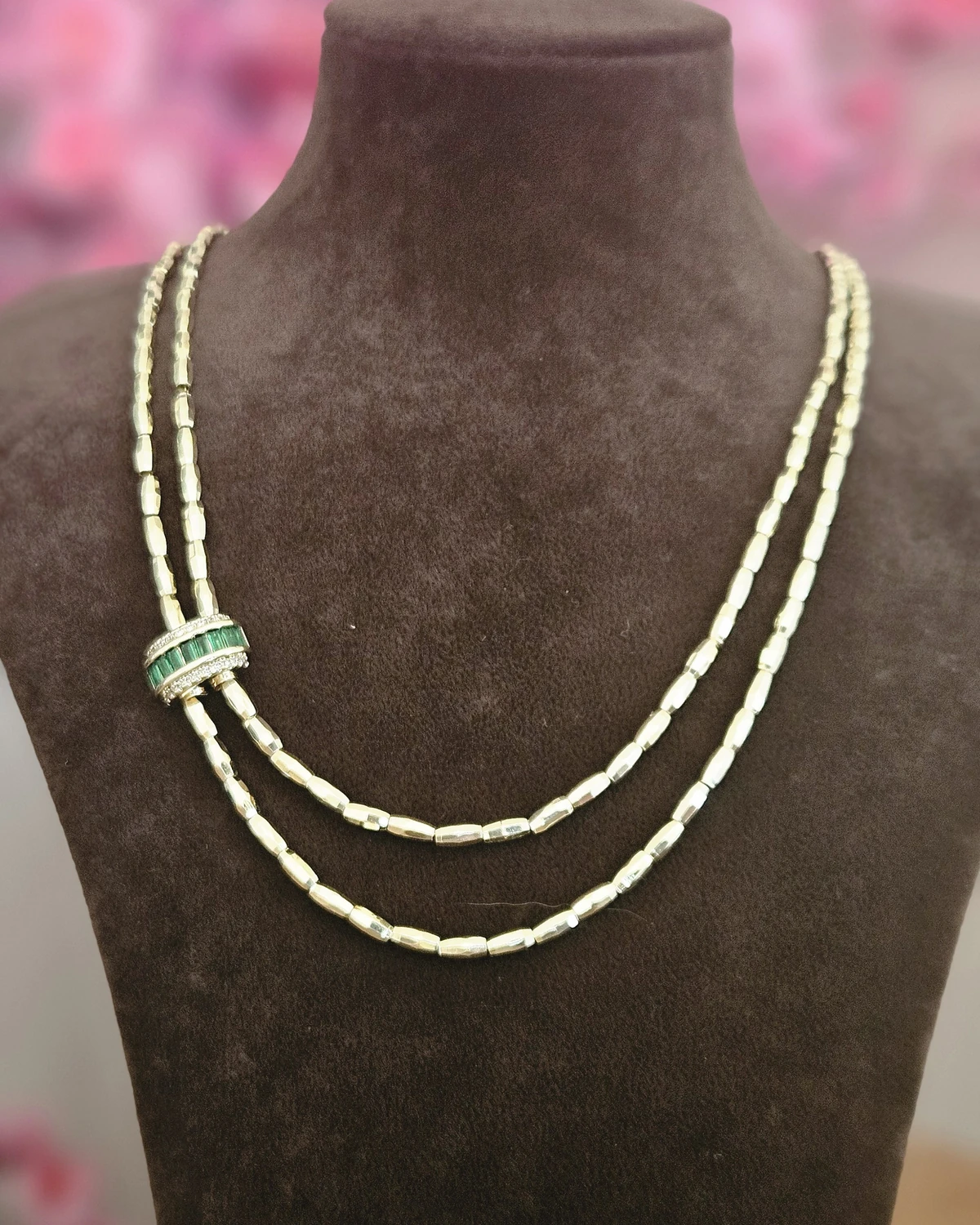 Emerald Duo - Yeşil Taş Detaylı Çift Sıra Kolye