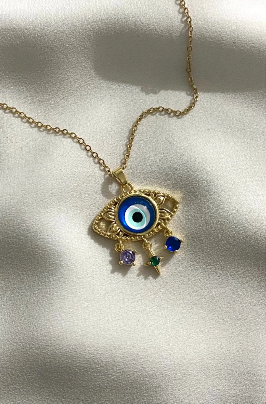 Nazar Göz Detaylı Kararmaz Çelik Altın Renkli Kolye