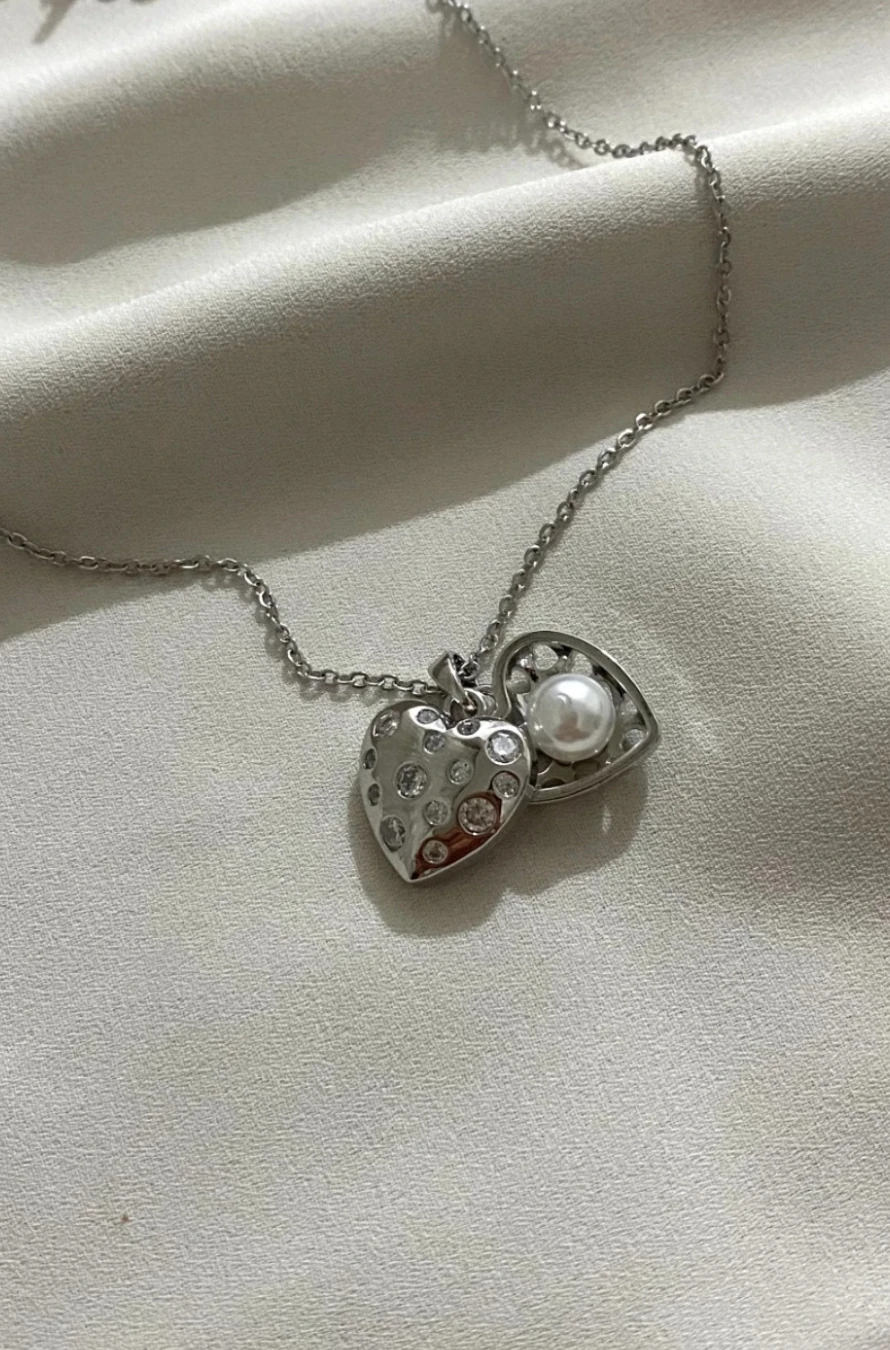 Kalpli İnci Açılır Kapanır Kararmaz Çelik Gümüş Renkli Kolye