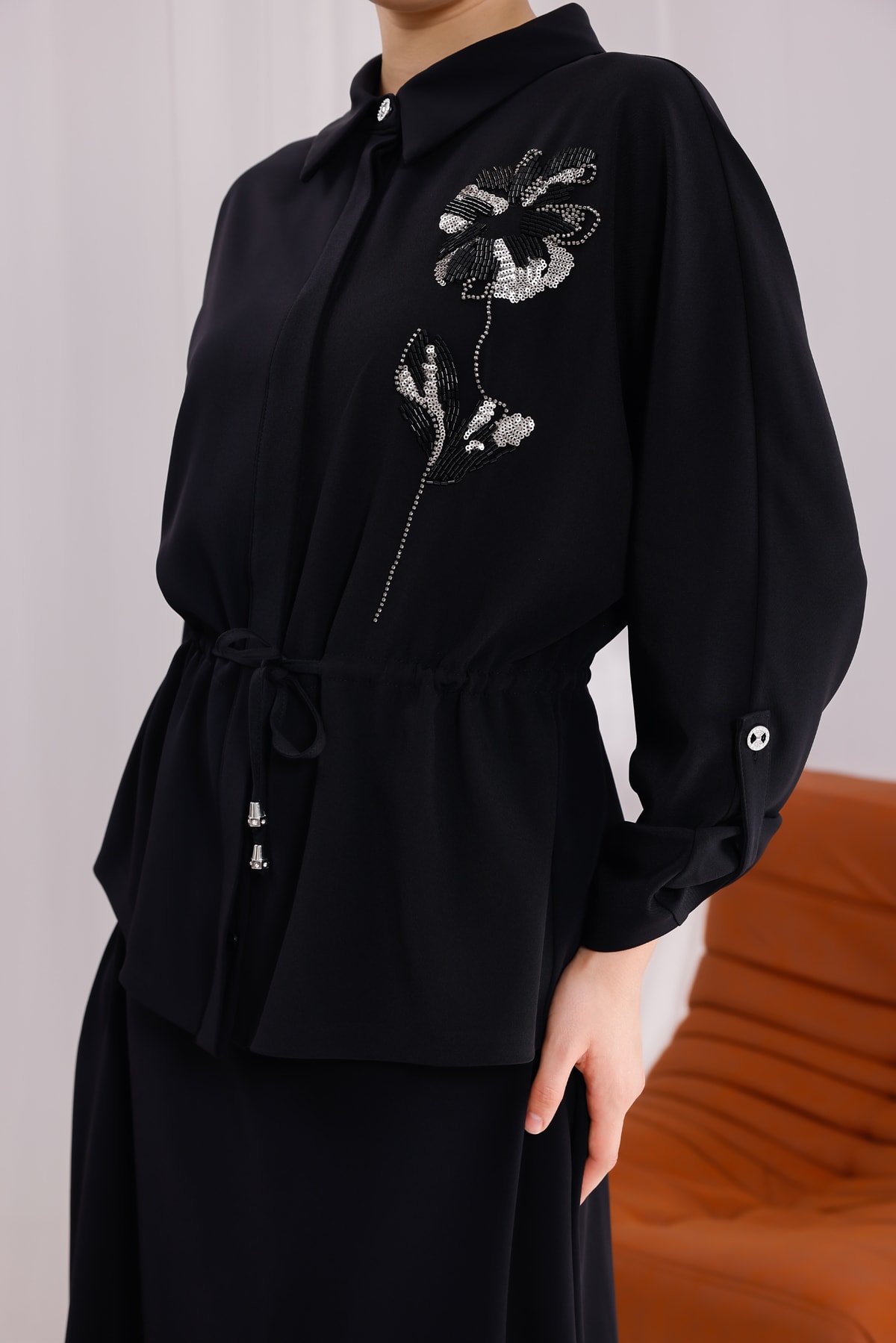 Fleur Desenli Nakış İşlemeli Kuşaklı Takım 3268