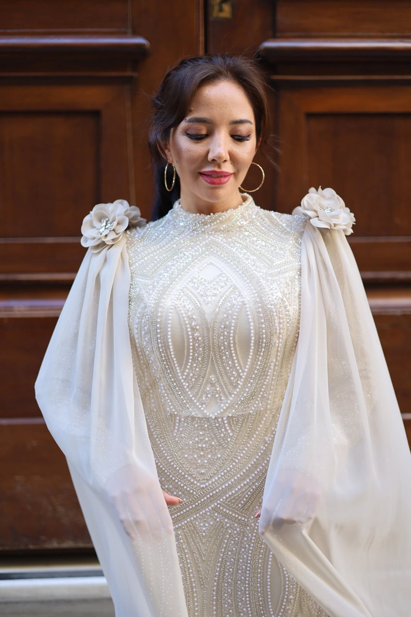 Celestia İşlemeli Şallı Boncuklu Uzun Elbise 3273