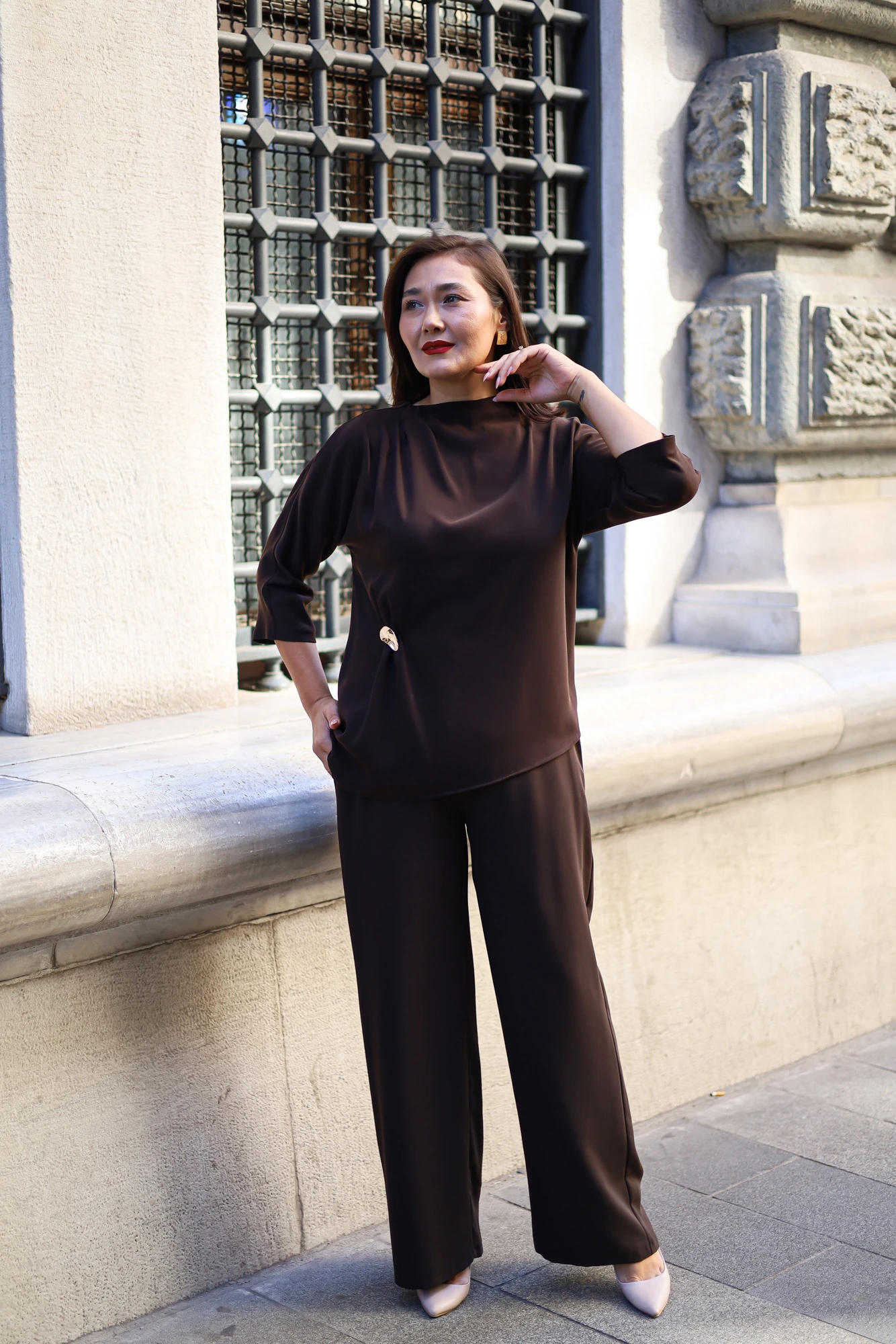 Tokalı Saten İkili Takım 3269 - Kahverengi