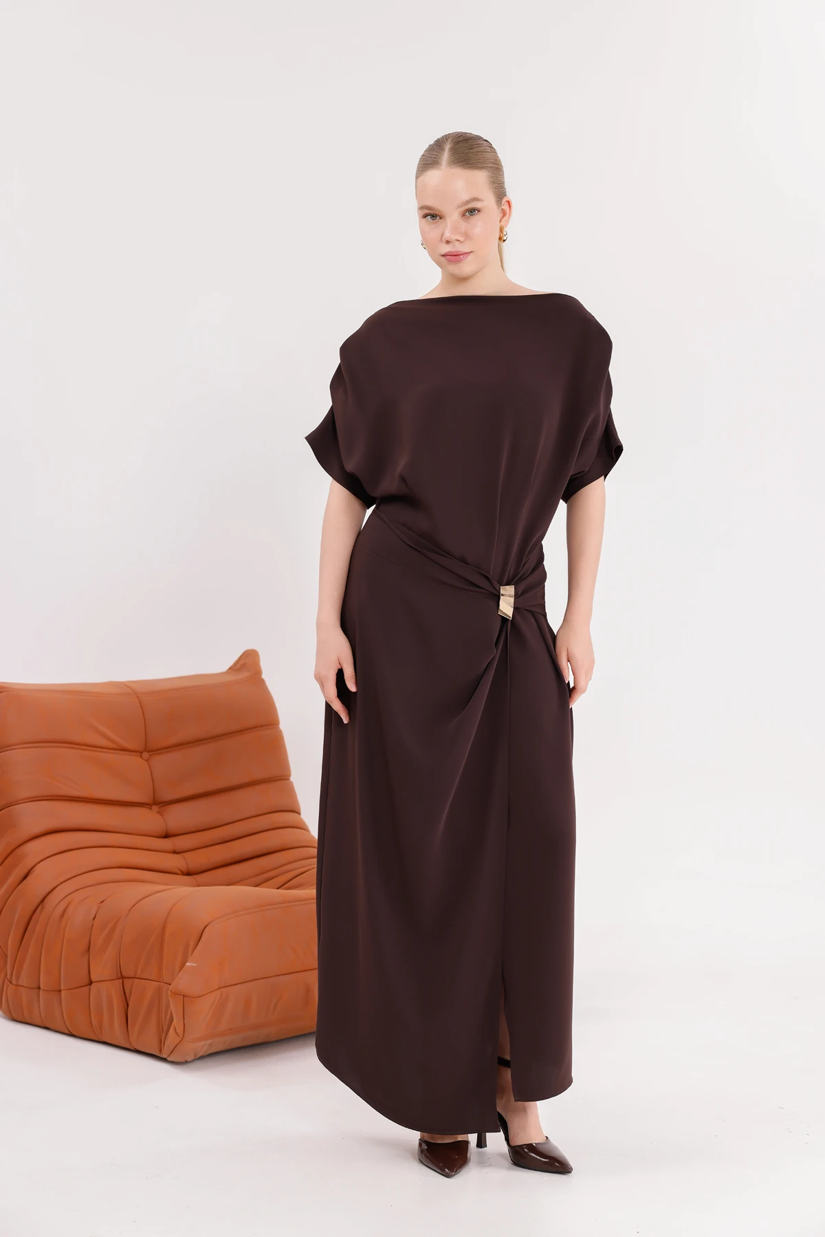 Mulier Kısa Kollu Tokalı Elbise 9020