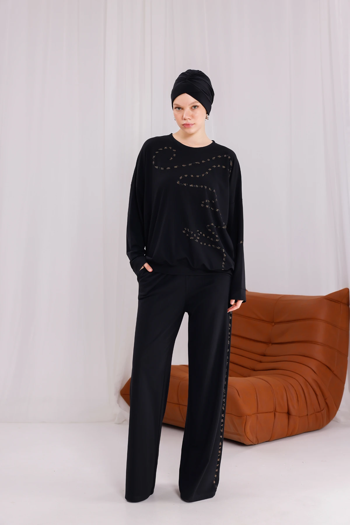 Mira Modal Taşlı Eşofman Takımı 3217 - Siyah