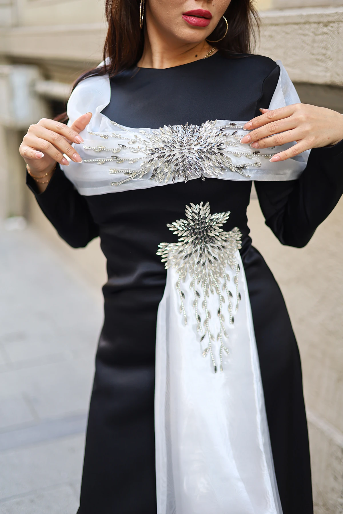 Organze Taşlı Abiye-9035