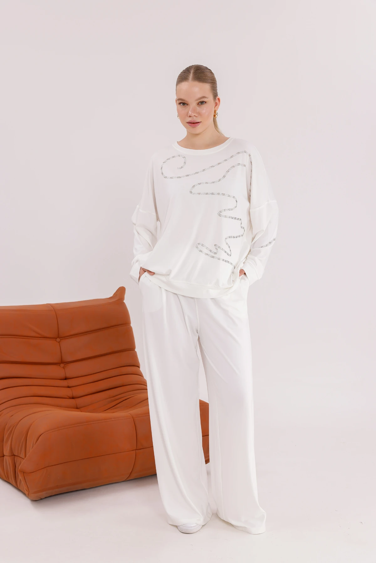 Mira Modal Taşlı Eşofman Takımı 3217 - Beyaz