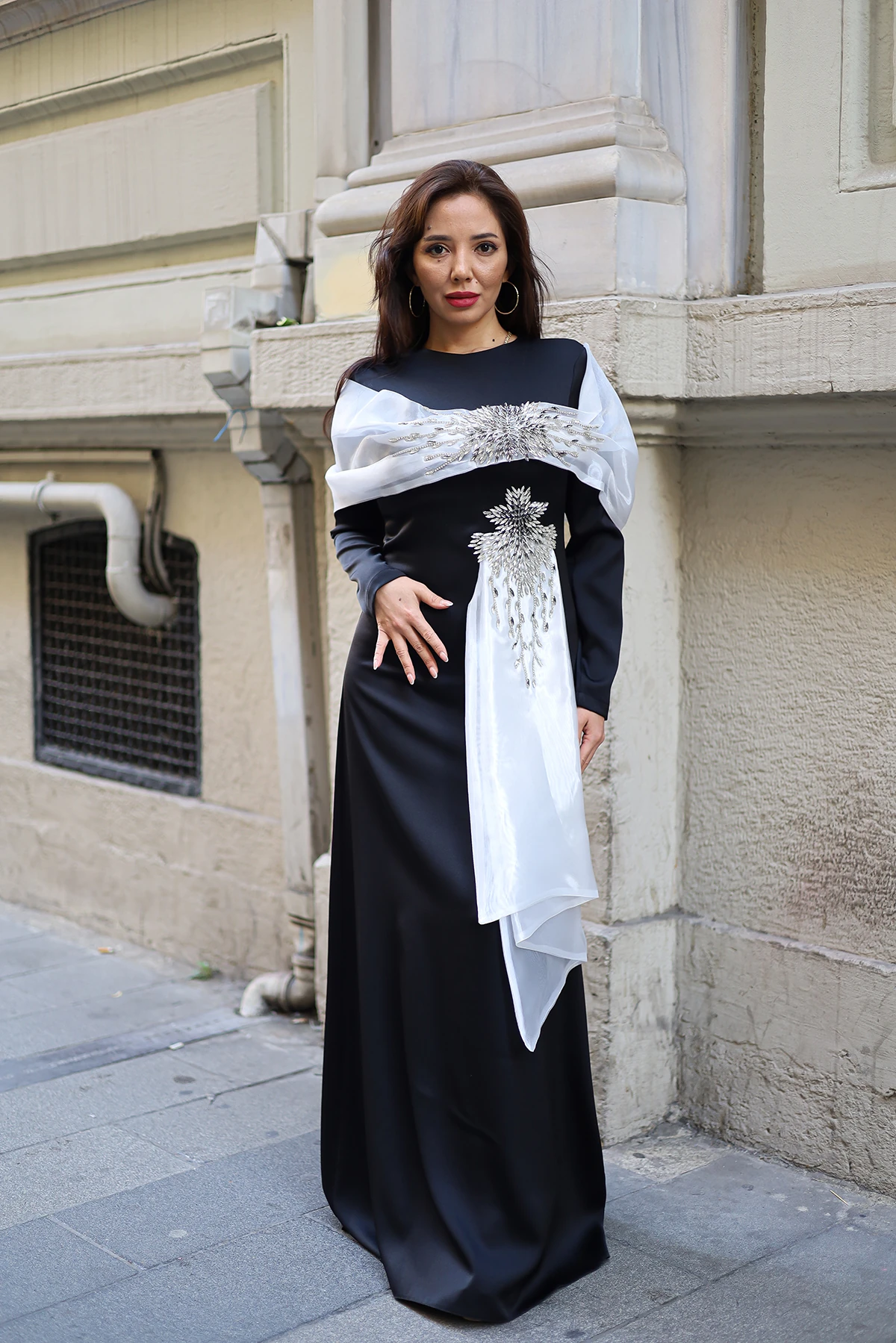 Organze Taşlı Abiye-9035