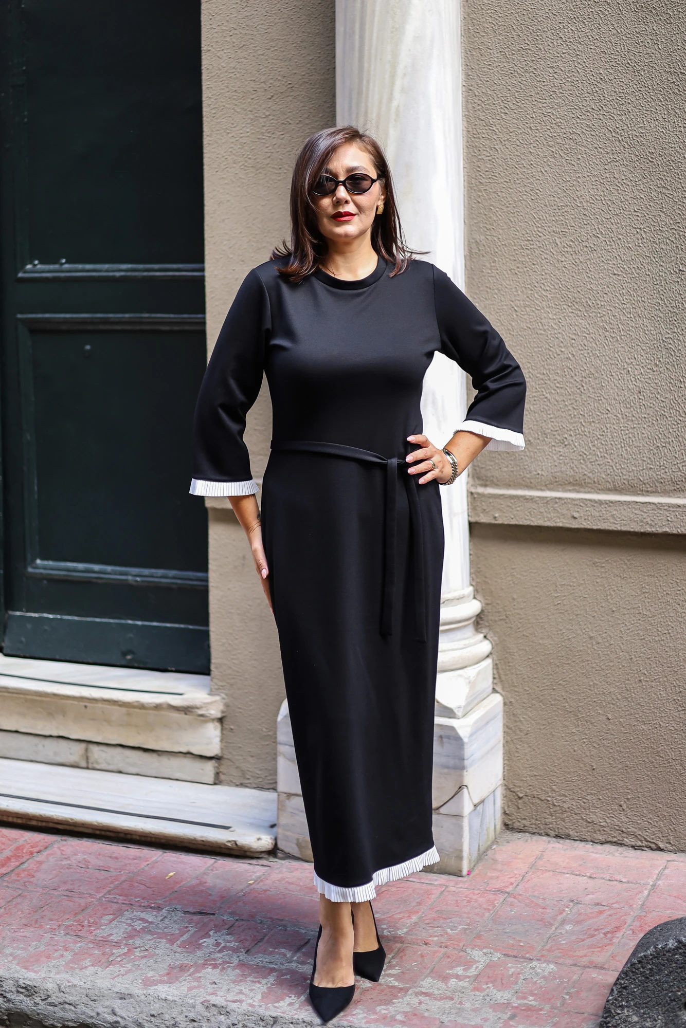 Kuşaklı Piliseli Elbise 9038