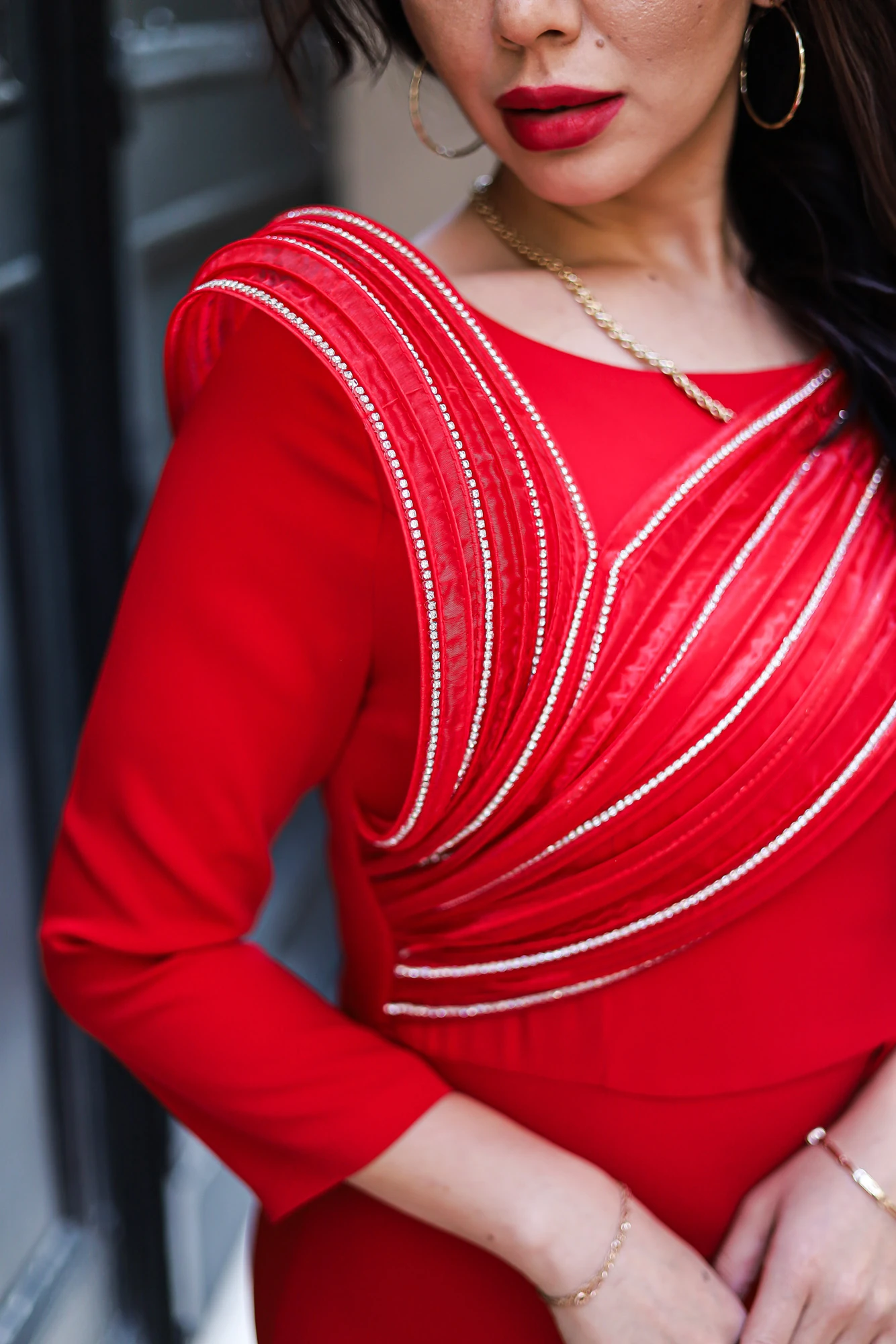 Organze Taşlı Elbise 9023