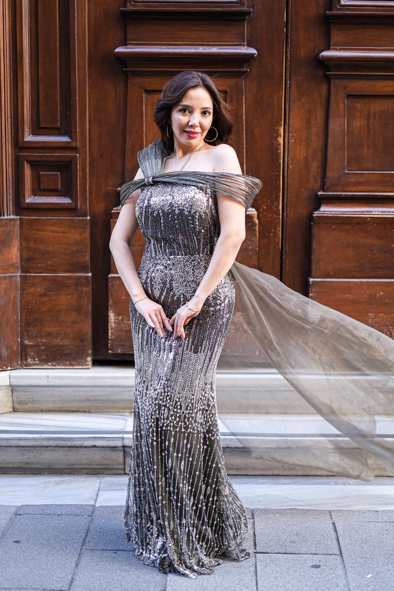 Silver Glow Taşlı Organze Abiye Elbise 3274