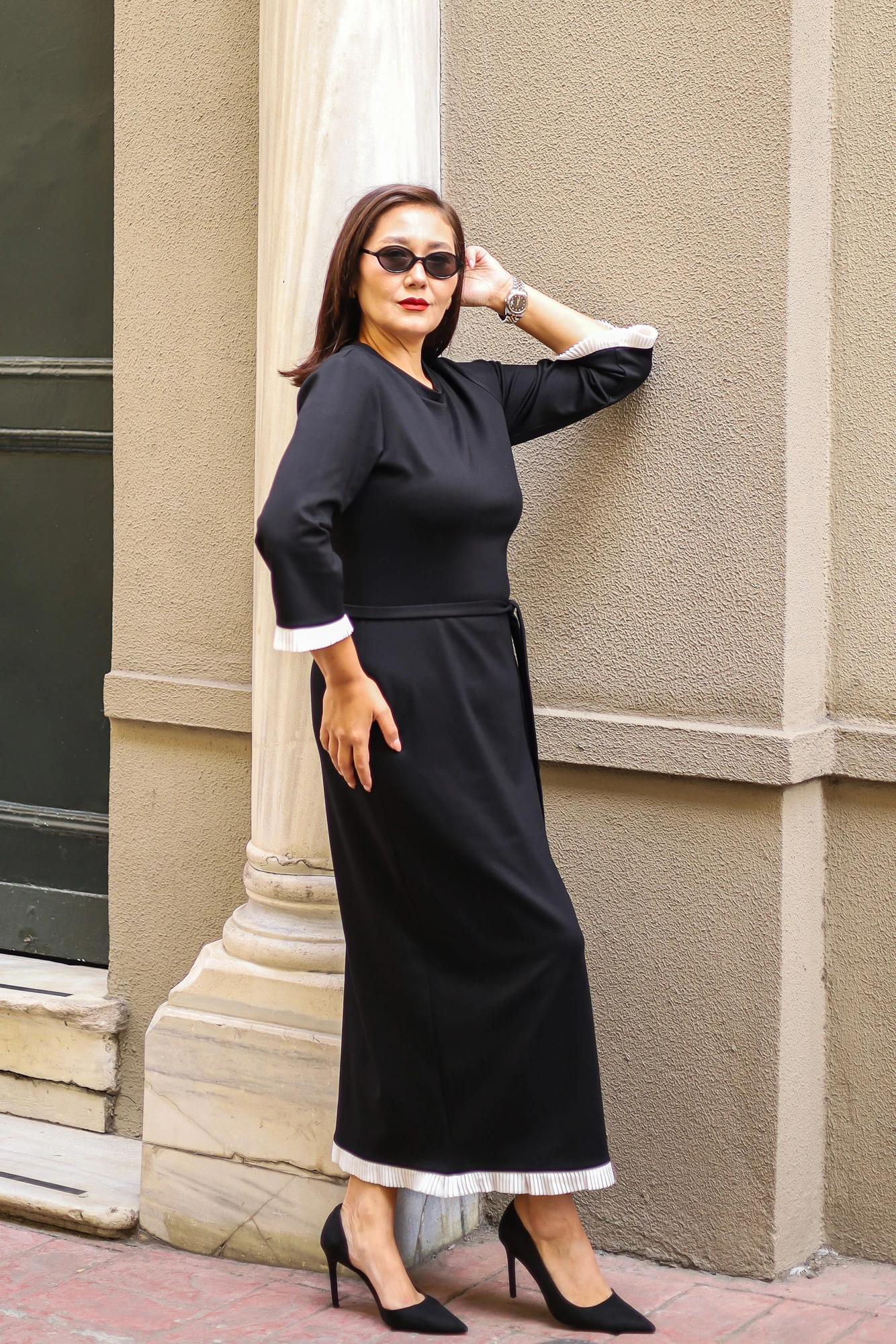 Kuşaklı Piliseli Elbise 9038