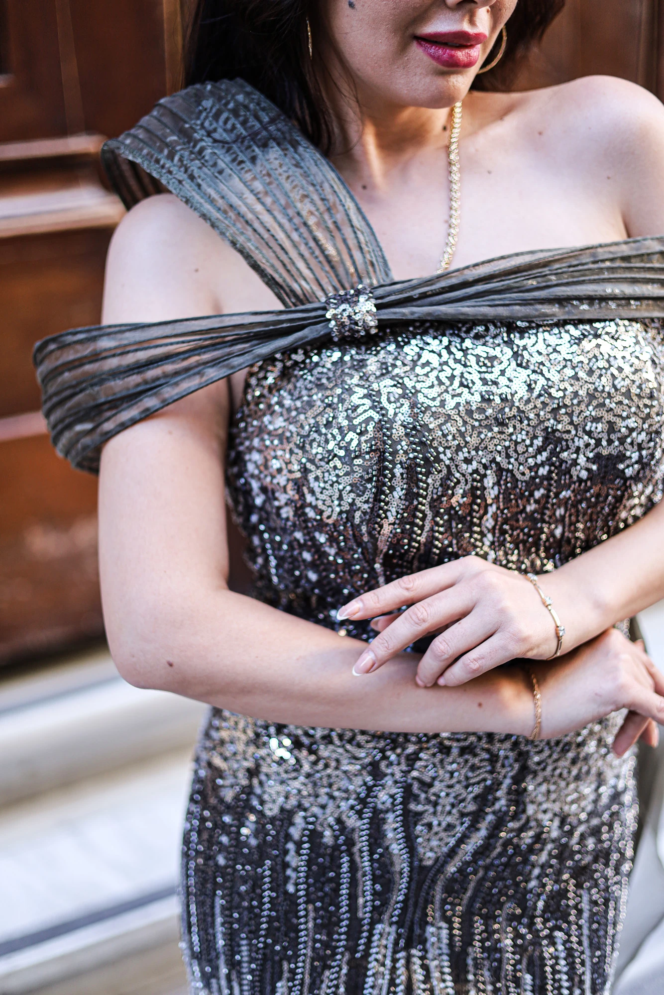 Silver Glow Taşlı Organze Abiye Elbise 3274