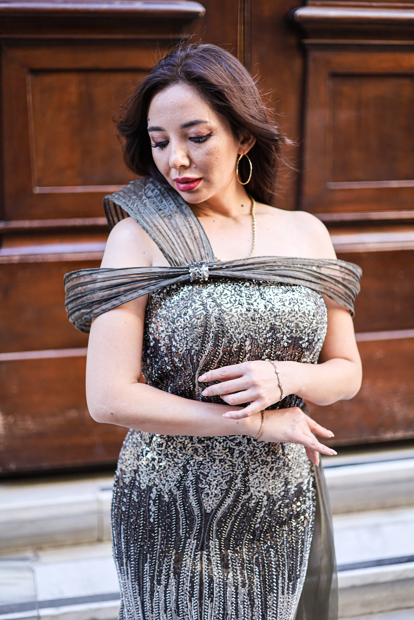 Silver Glow Taşlı Organze Abiye Elbise 3274