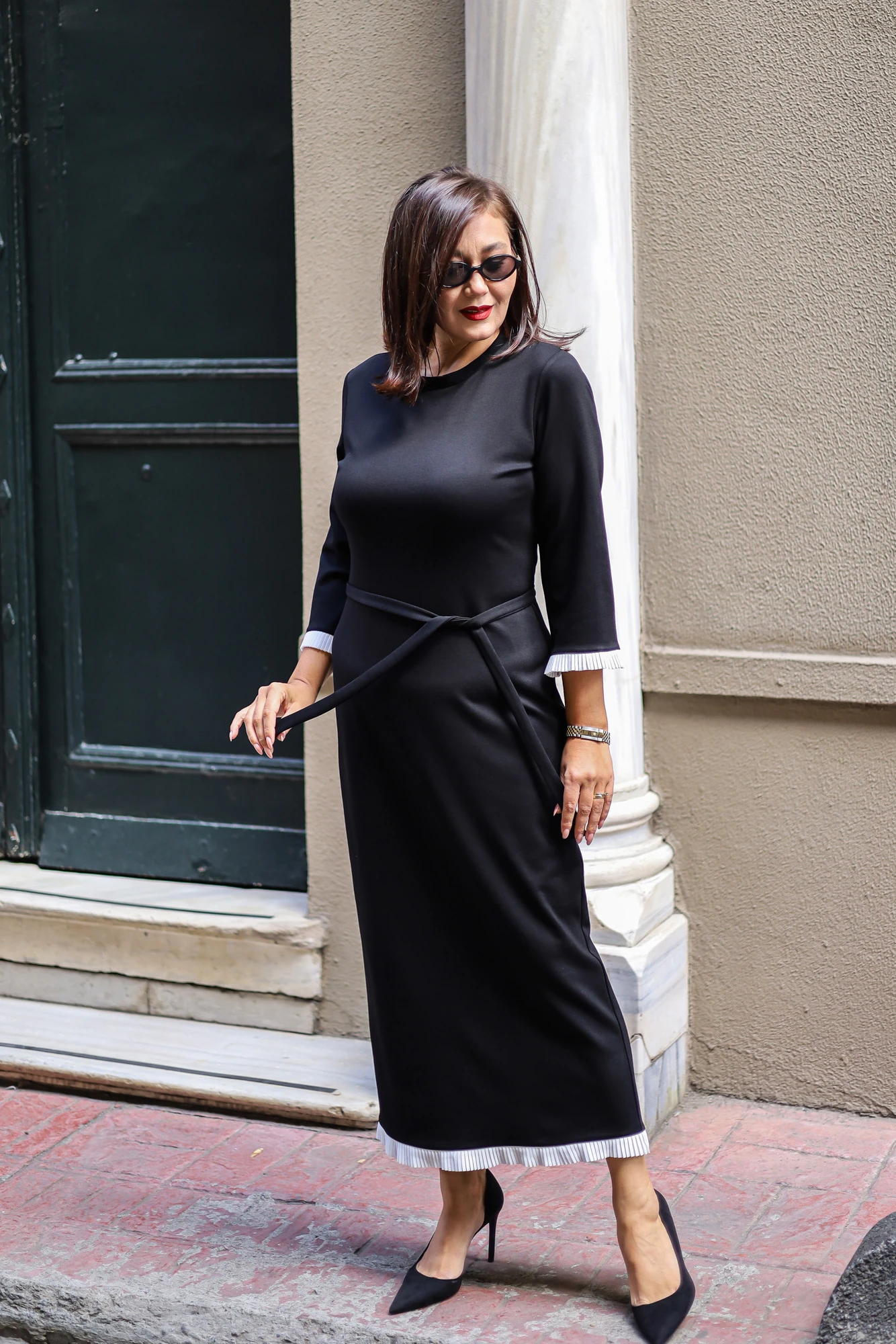 Kuşaklı Piliseli Elbise 9038