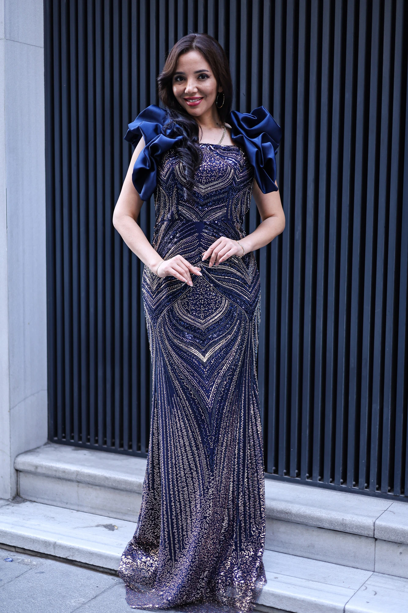 Royal Boncuklu Tüllü Uzun Abiye Elbise