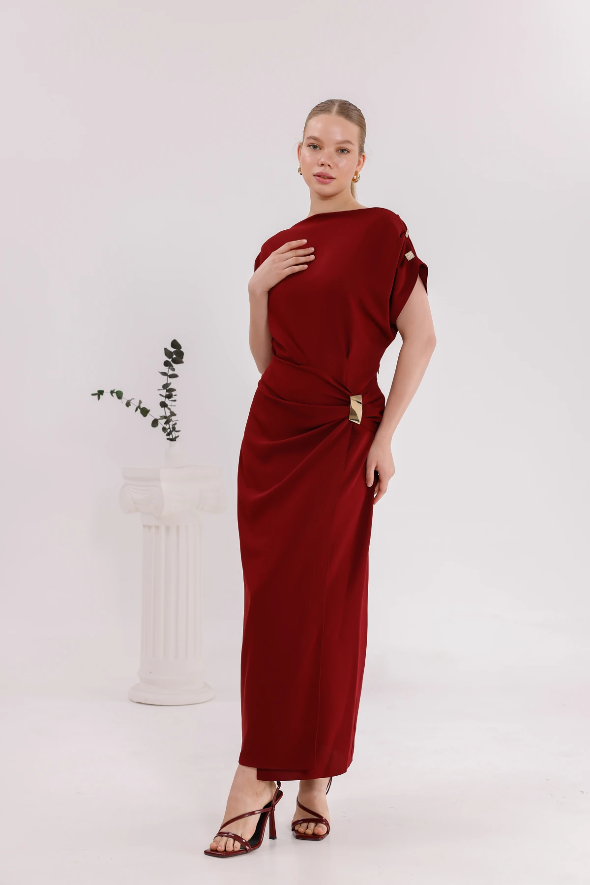 Mulier Kısa Kollu Tokalı Elbise 9020