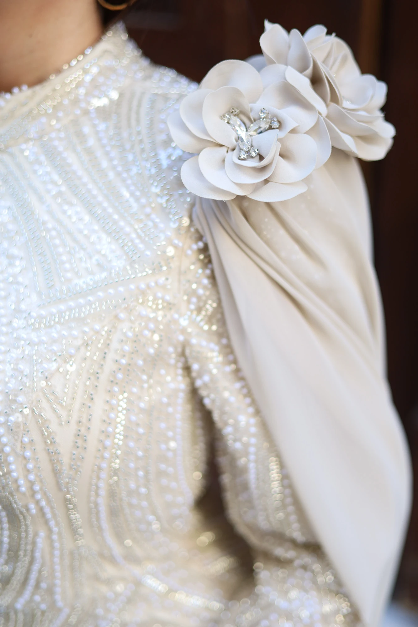 Celestia İşlemeli Şallı Boncuklu Uzun Elbise 3273