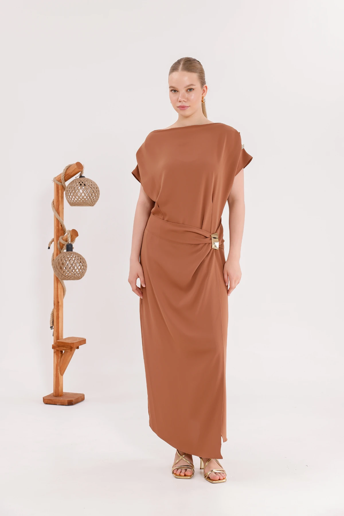 Mulier Kısa Kollu Tokalı Elbise 9020