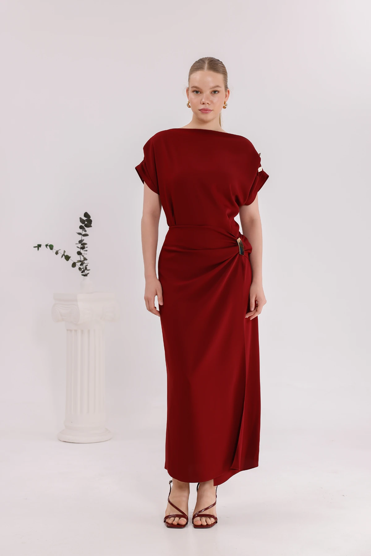 Mulier Kısa Kollu Tokalı Elbise 9020