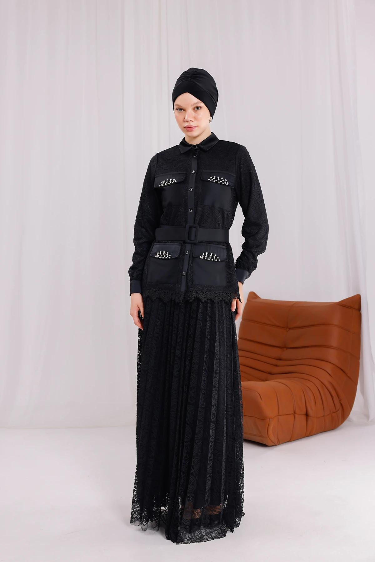 Duru Piliseli İşlemeli Takım – 3184 - Siyah