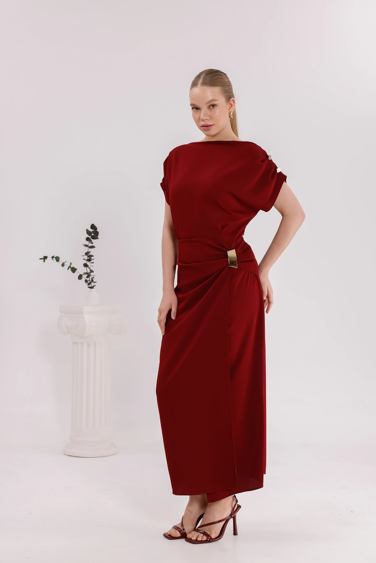 Mulier Kısa Kollu Tokalı Elbise 9020