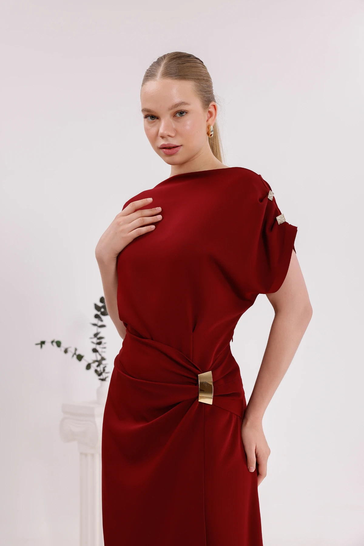 Mulier Kısa Kollu Tokalı Elbise 9020