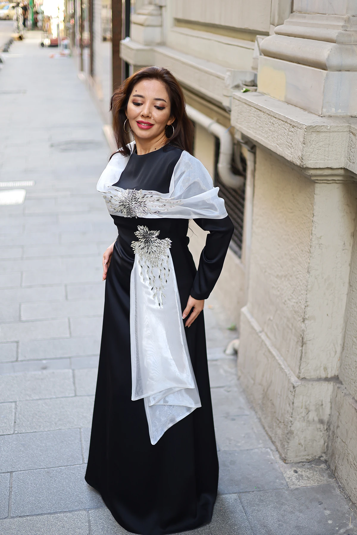 Organze Taşlı Abiye-9035