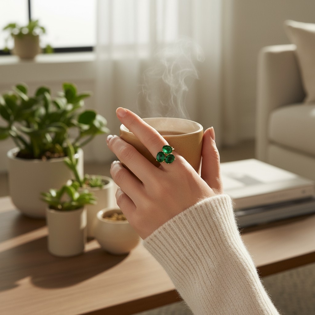 Oval Zircon Stone Gold Plated Ring - Green