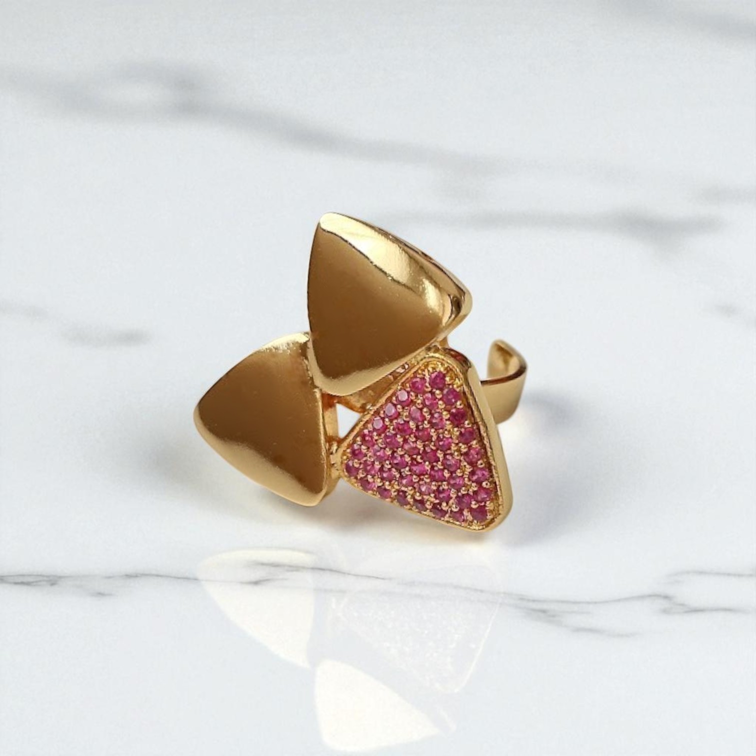 Gold Plated Zircon Triangle Rings - Fuchsia